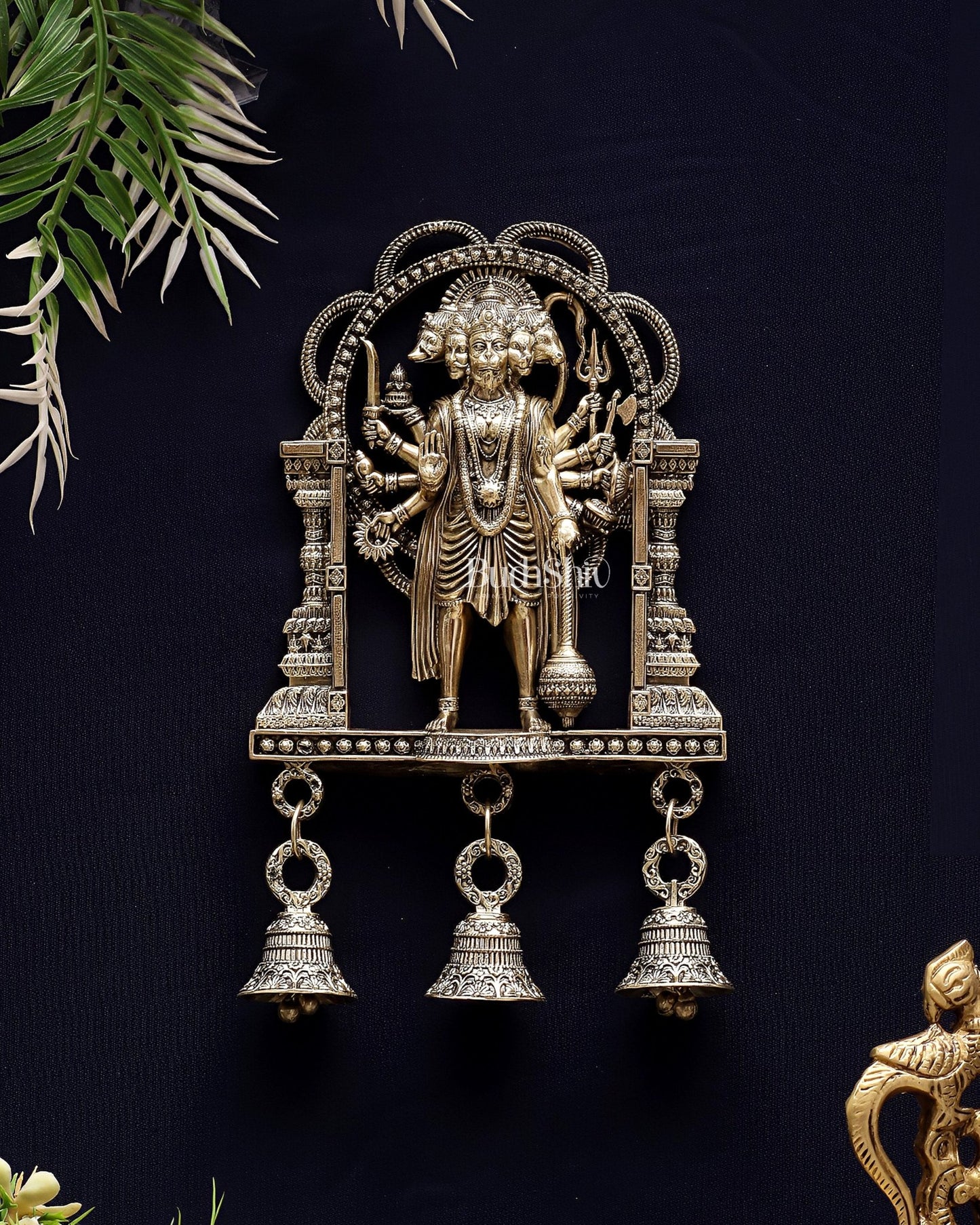 Brass Superfine Panchmukhi Hanuman Wall Hanging 7.5" - Budhshiv.com