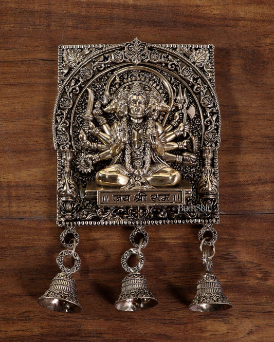 Brass Superfine Panchmukhi Hanuman Wall Hanging with Jai Shri Ram Carvings - Budhshiv.com