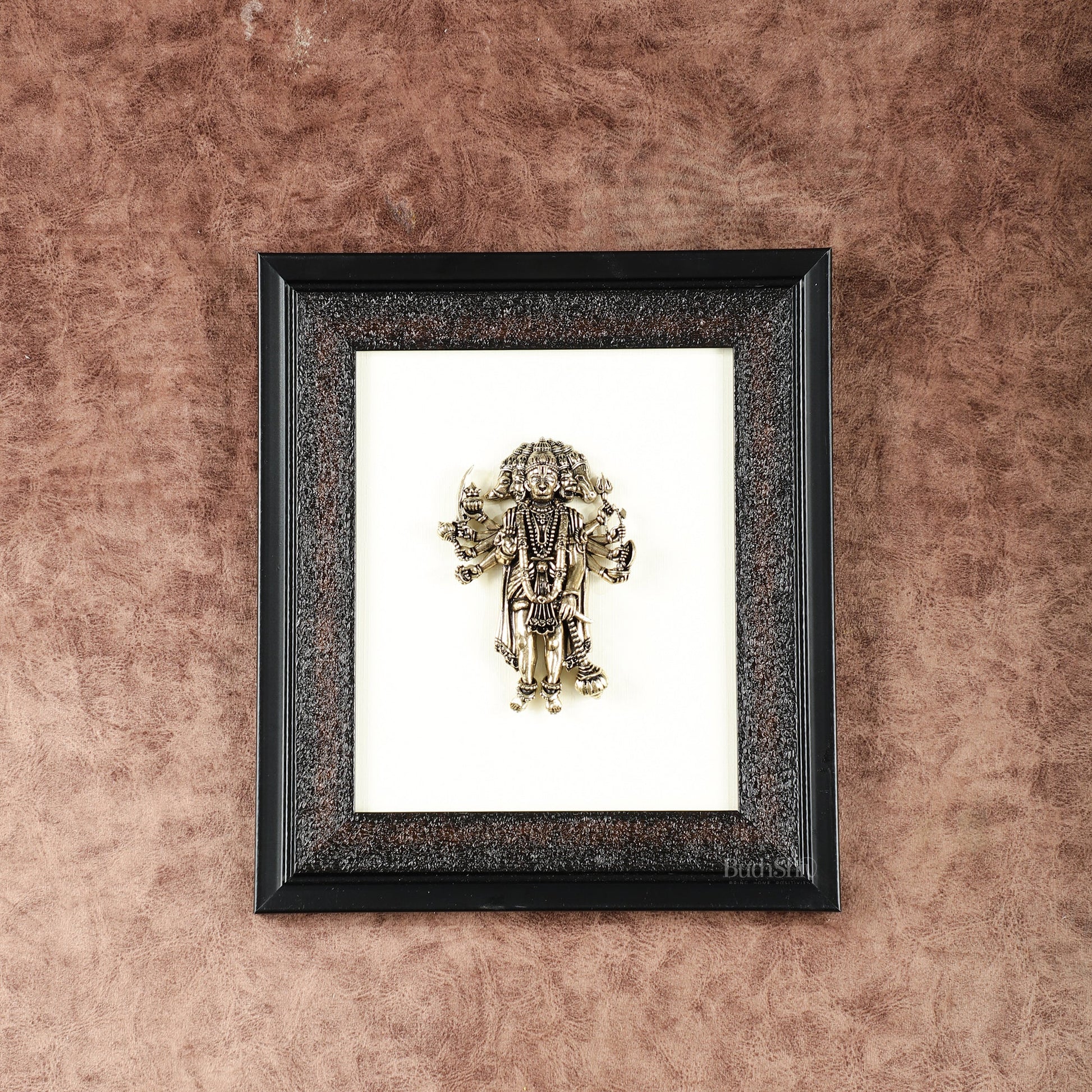 Brass Superfine Panchmukhi Hanuman Wall Hanging with wooden frame – 9.5 Inch - Budhshiv.com