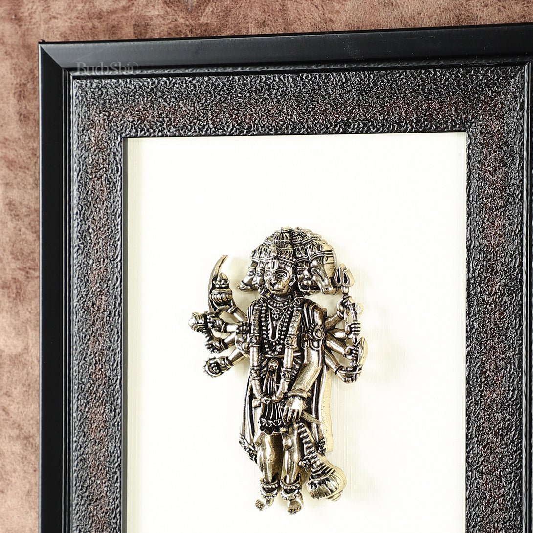 Brass Superfine Panchmukhi Hanuman Wall Hanging with wooden frame – 9.5 Inch - Budhshiv.com