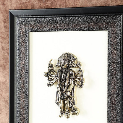 Brass Superfine Panchmukhi Hanuman Wall Hanging with wooden frame – 9.5 Inch - Budhshiv.com