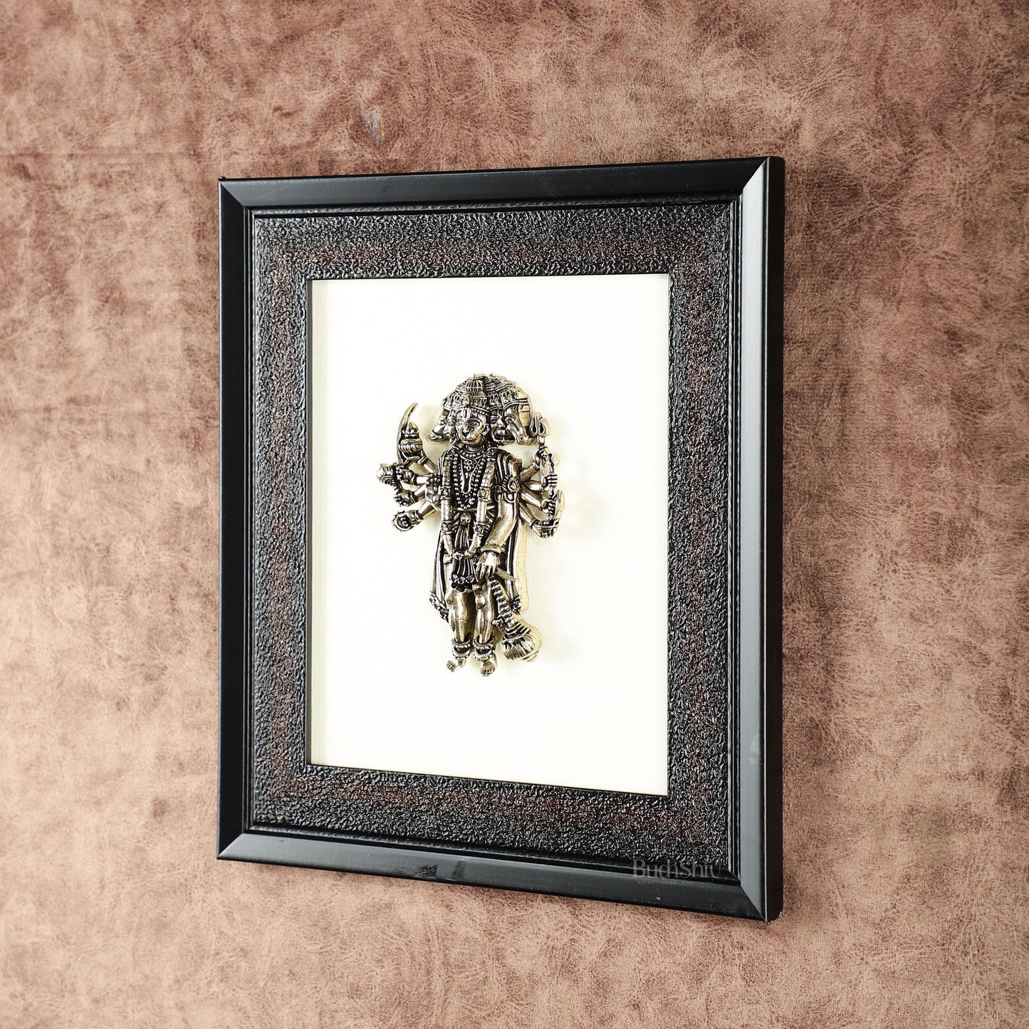 Brass Superfine Panchmukhi Hanuman Wall Hanging with wooden frame – 9.5 Inch - Budhshiv.com