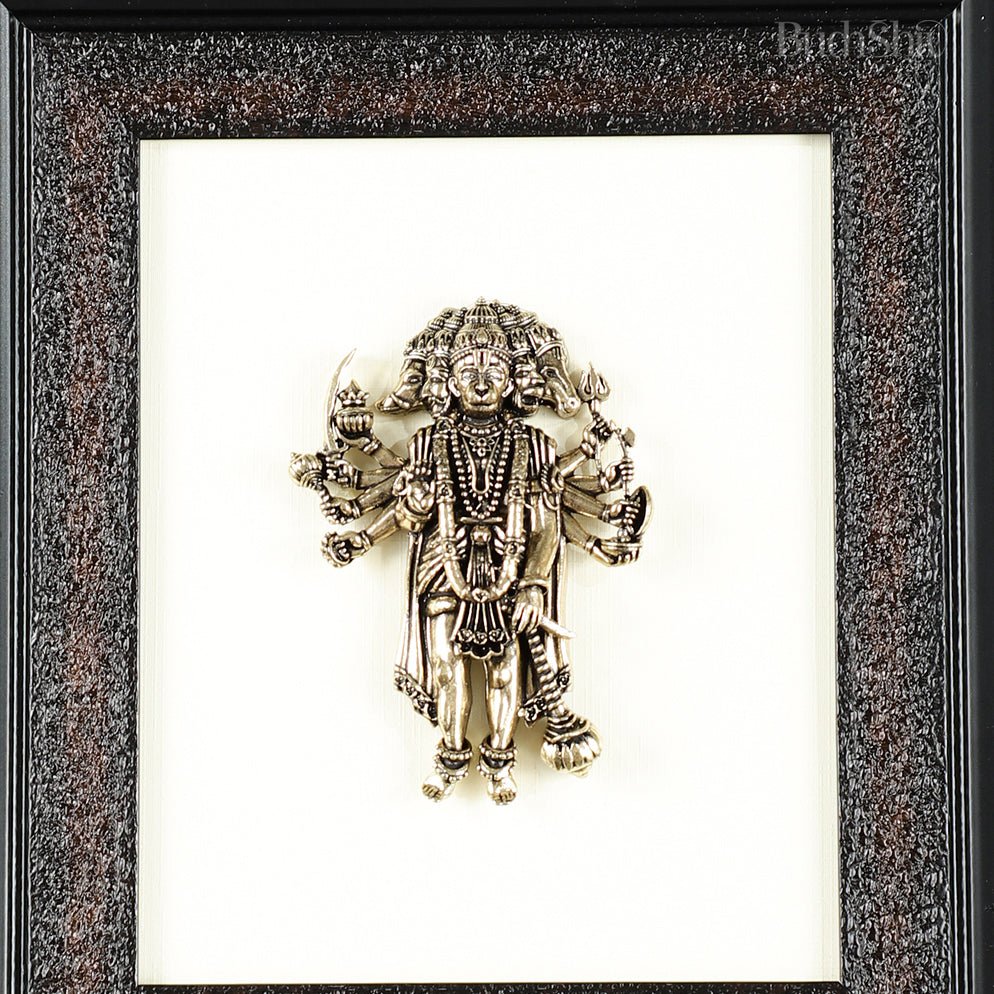 Brass Superfine Panchmukhi Hanuman Wall Hanging with wooden frame – 9.5 Inch - Budhshiv.com