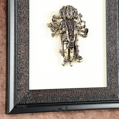 Brass Superfine Panchmukhi Hanuman Wall Hanging with wooden frame – 9.5 Inch - Budhshiv.com