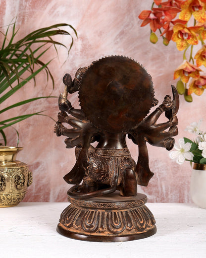 Brass Superfine Panchmukhi Hanuman with sand finish patina - 10" - Budhshiv.com