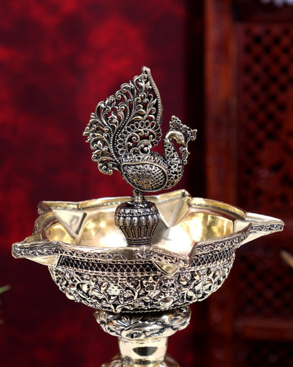 Brass Superfine Peacock Annam Pakshi Diya Oil Lamp | Intricate Carvings | Pure Brass Temple Lamp 12 inch - Budhshiv.com