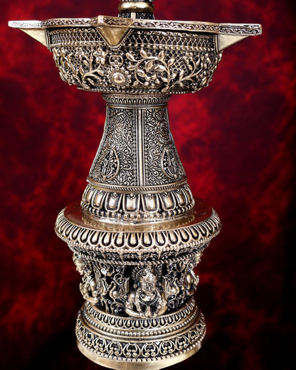 Brass Superfine Peacock Annam Pakshi Oil Lamp — Large Size 19 inch - Budhshiv.com