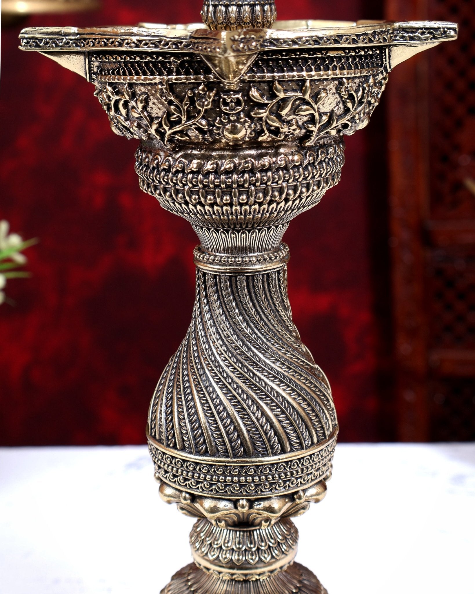 Brass Superfine Peacock Lamp Open Wings | Intricate Carvings | Pure Brass Mayura Diya Temple Oil Lamp 12.5 inch - Budhshiv.com