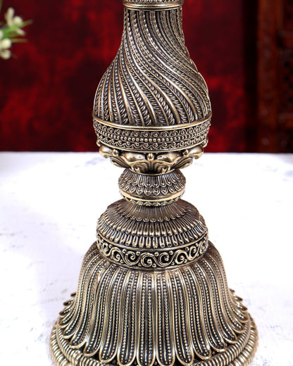 Brass Superfine Peacock Lamp Open Wings | Intricate Carvings | Pure Brass Mayura Diya Temple Oil Lamp 12.5 inch - Budhshiv.com