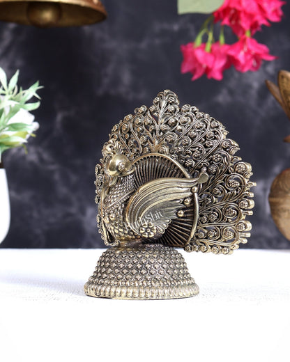 Brass Superfine Peacock with Open Wings – Vastu Compliant Handcrafted Sculpture 4.5 inch - Budhshiv.com