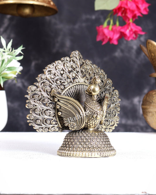Brass Superfine Peacock with Open Wings – Vastu Compliant Handcrafted Sculpture 4.5 inch - Budhshiv.com