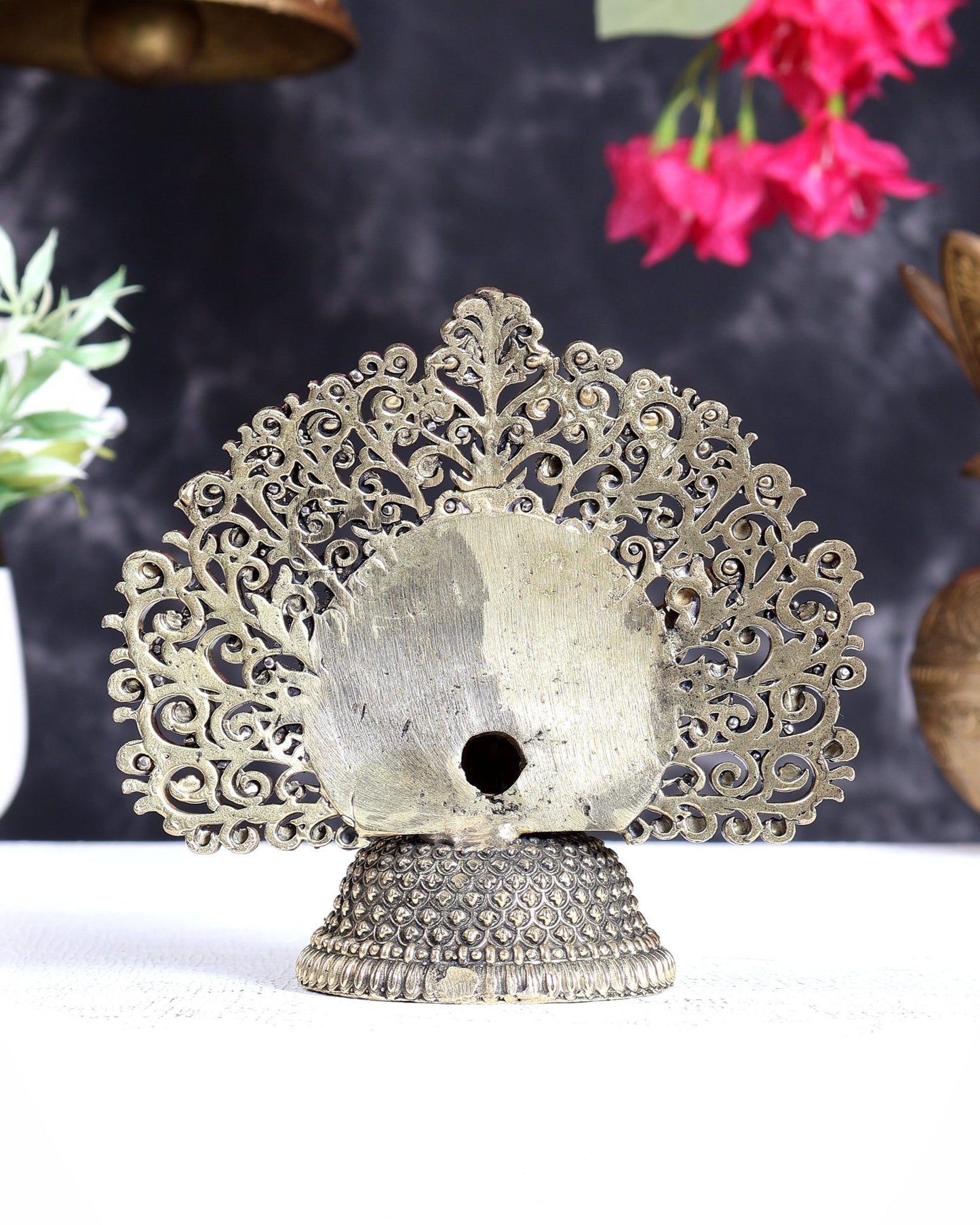 Brass Superfine Peacock with Open Wings – Vastu Compliant Handcrafted Sculpture 4.5 inch - Budhshiv.com