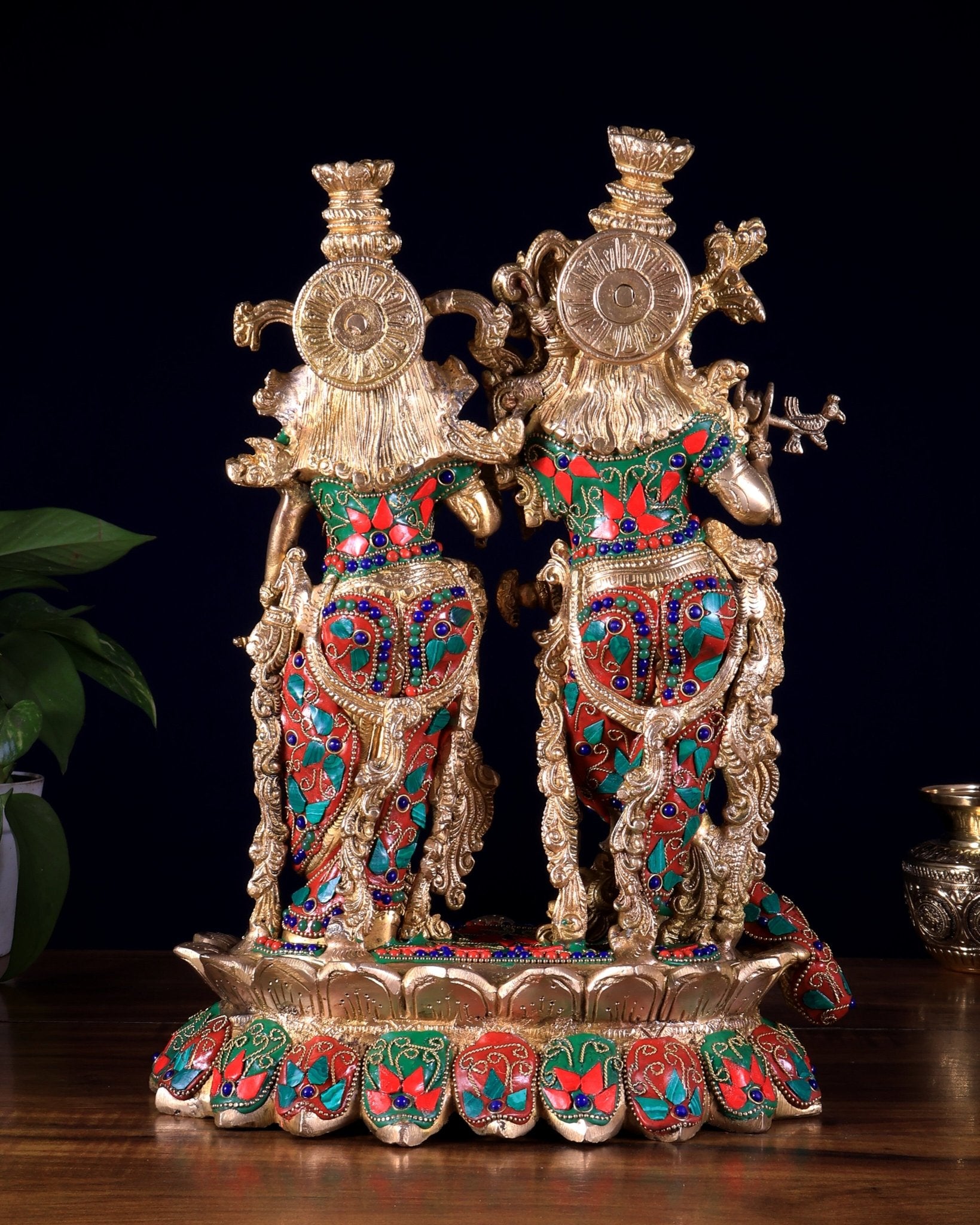 Brass Superfine Radha Krishna 14 inch meenakari sculpture - Budhshiv.com