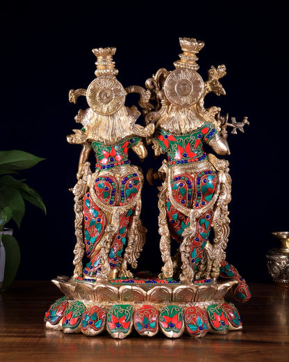 Brass Superfine Radha Krishna 14 inch meenakari sculpture - Budhshiv.com