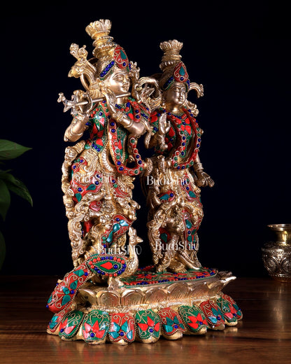 Brass Superfine Radha Krishna 14 inch meenakari sculpture - Budhshiv.com