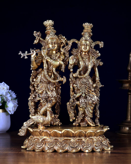 Brass Superfine Radha Krishna 14 inch together - Budhshiv.com