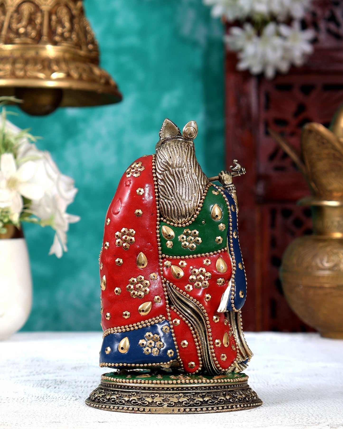 Brass Superfine Radha Krishna Idol – Intricate Carvings Divine Statue (5.5 Inches) meenakari - Budhshiv.com