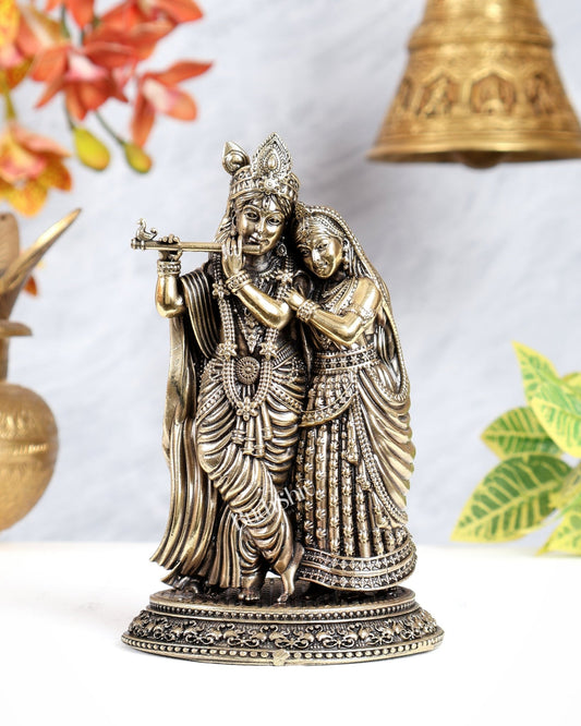 Brass Superfine Radha Krishna Idol – Intricate Carvings Divine Statue (5.5 Inches) - Budhshiv.com