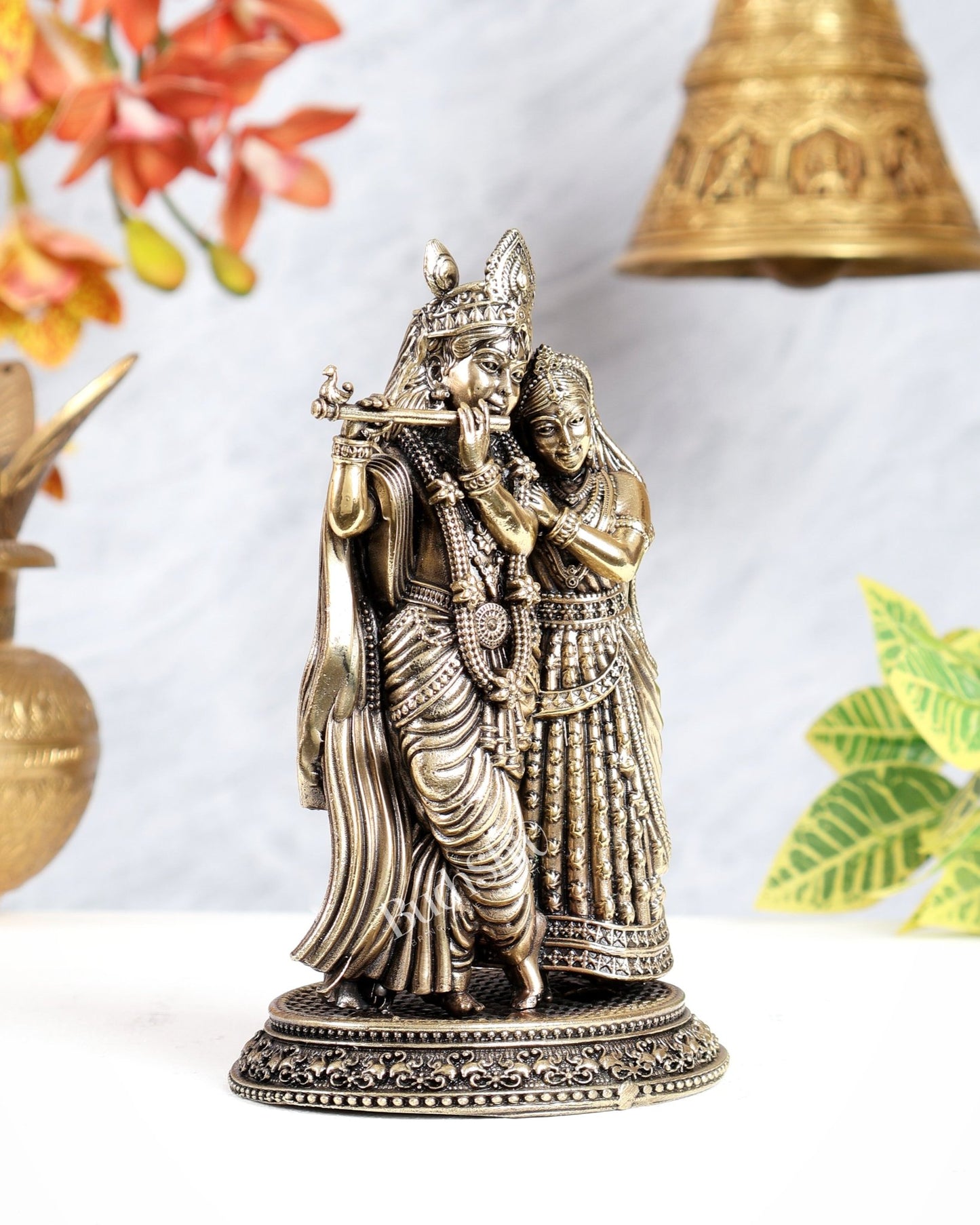 Brass Superfine Radha Krishna Idol – Intricate Carvings Divine Statue (5.5 Inches) - Budhshiv.com