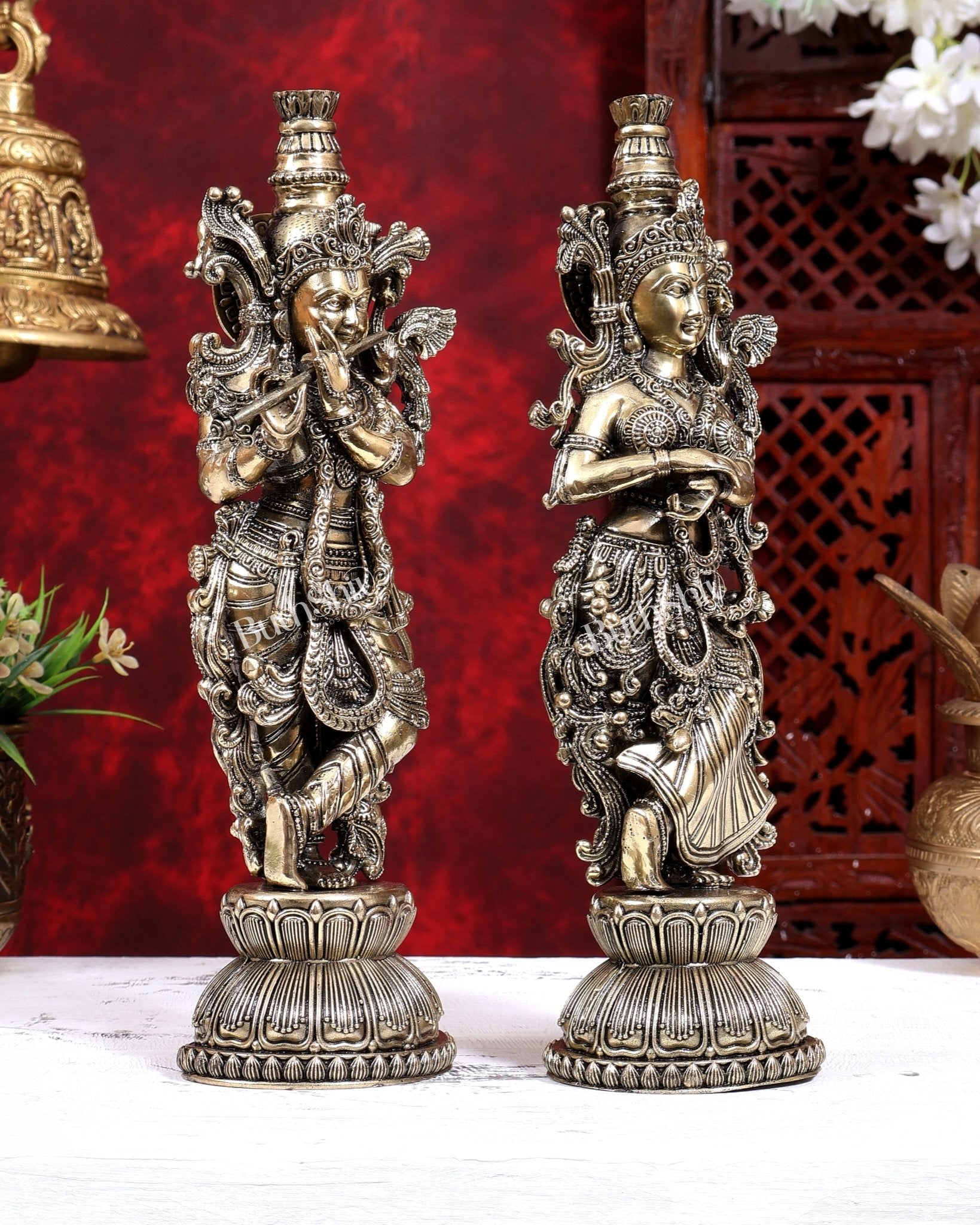 Brass Superfine Radha Krishna Idol Pair | 12 Inch Each - Budhshiv.com