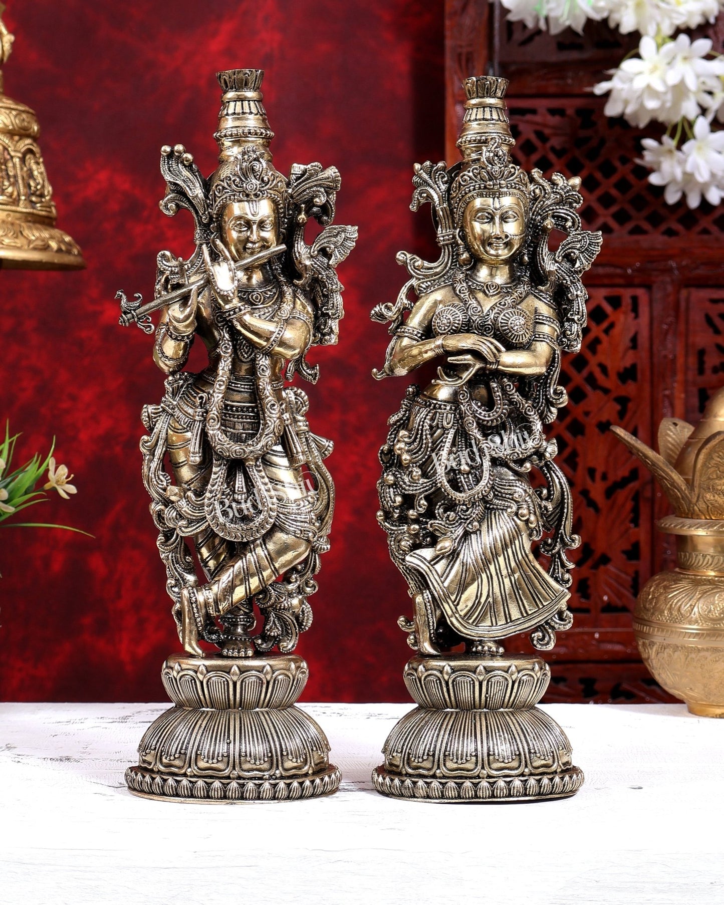 Brass Superfine Radha Krishna Idol Pair | 12 Inch Each - Budhshiv.com