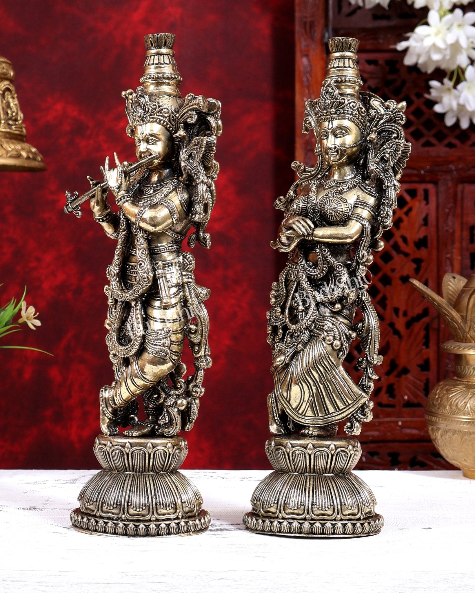 Brass Superfine Radha Krishna Idol Pair | 12 Inch Each - Budhshiv.com