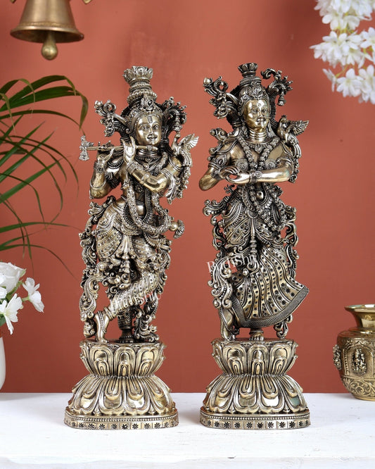 Brass Superfine Radha Krishna Idol Pair – Intricately Handcrafted Divine Sculpture (14.5 Inches) - Budhshiv.com
