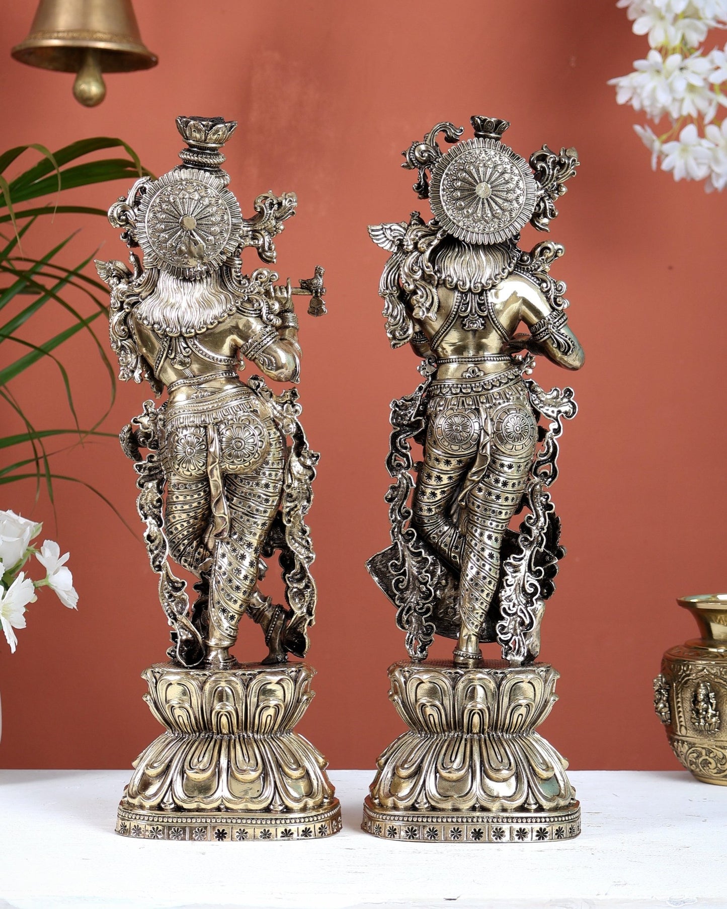 Brass Superfine Radha Krishna Idol Pair – Intricately Handcrafted Divine Sculpture (14.5 Inches) - Budhshiv.com