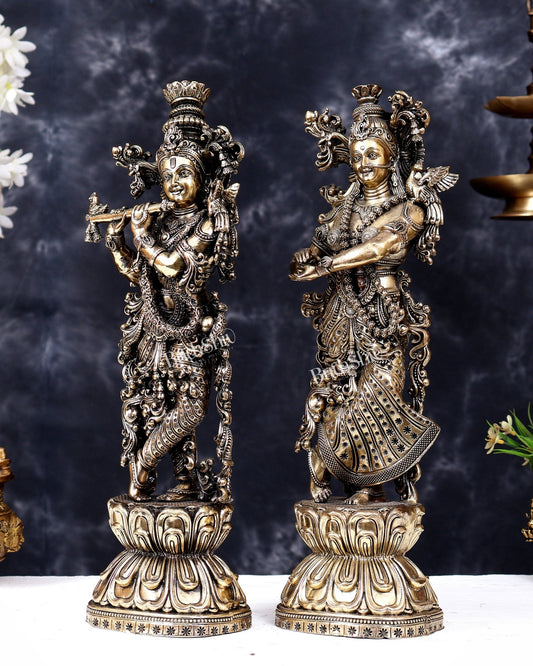 Brass Superfine Radha Krishna Idol Pair – Intricately Handcrafted Divine Sculpture (15 Inches) - Budhshiv.com