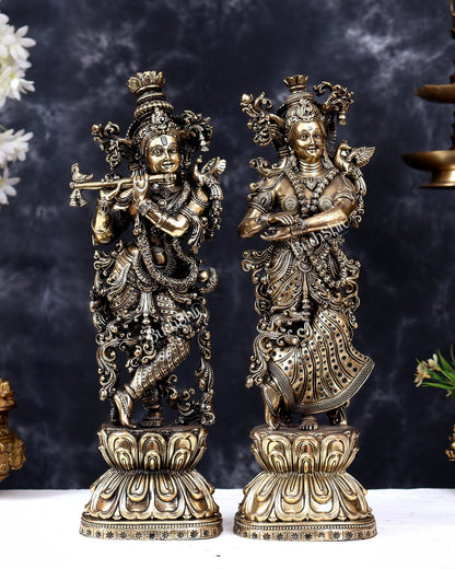Brass Superfine Radha Krishna Idol Pair – Intricately Handcrafted Divine Sculpture (15 Inches) - Budhshiv.com