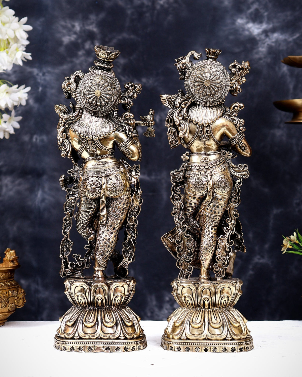 Brass Superfine Radha Krishna Idol Pair – Intricately Handcrafted Divine Sculpture (15 Inches) - Budhshiv.com