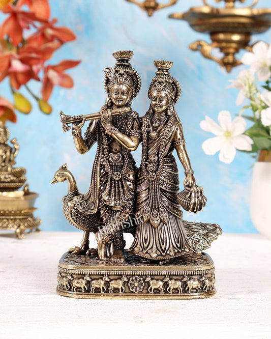 Brass Superfine Radha Krishna Idol with Peacock – 6 Inch Divine Murti - Budhshiv.com