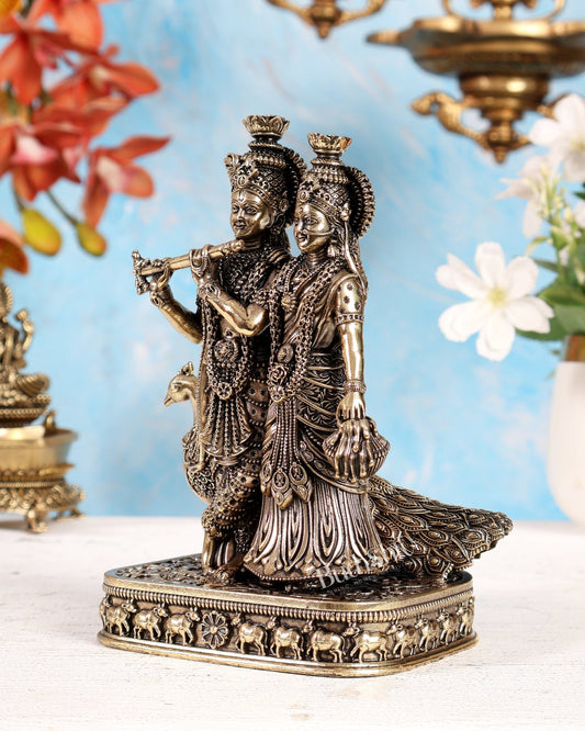 Brass Superfine Radha Krishna Idol with Peacock – 6 Inch Divine Murti - Budhshiv.com