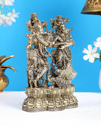 Brass Superfine Radha Krishna Idol with Peacock – Intricate Divine Sculpture (8 Inches) - Budhshiv.com
