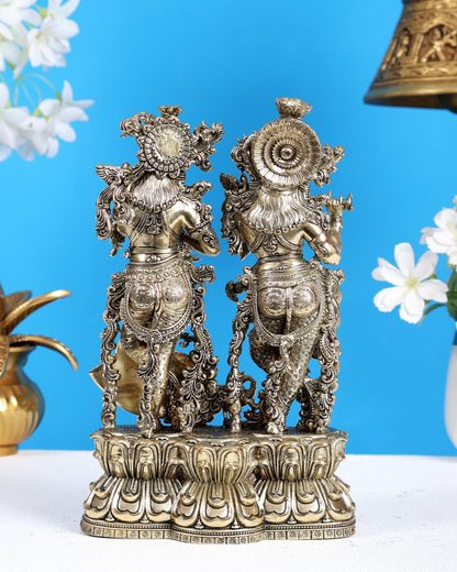 Brass Superfine Radha Krishna Idol with Peacock – Intricate Divine Sculpture (8 Inches) - Budhshiv.com