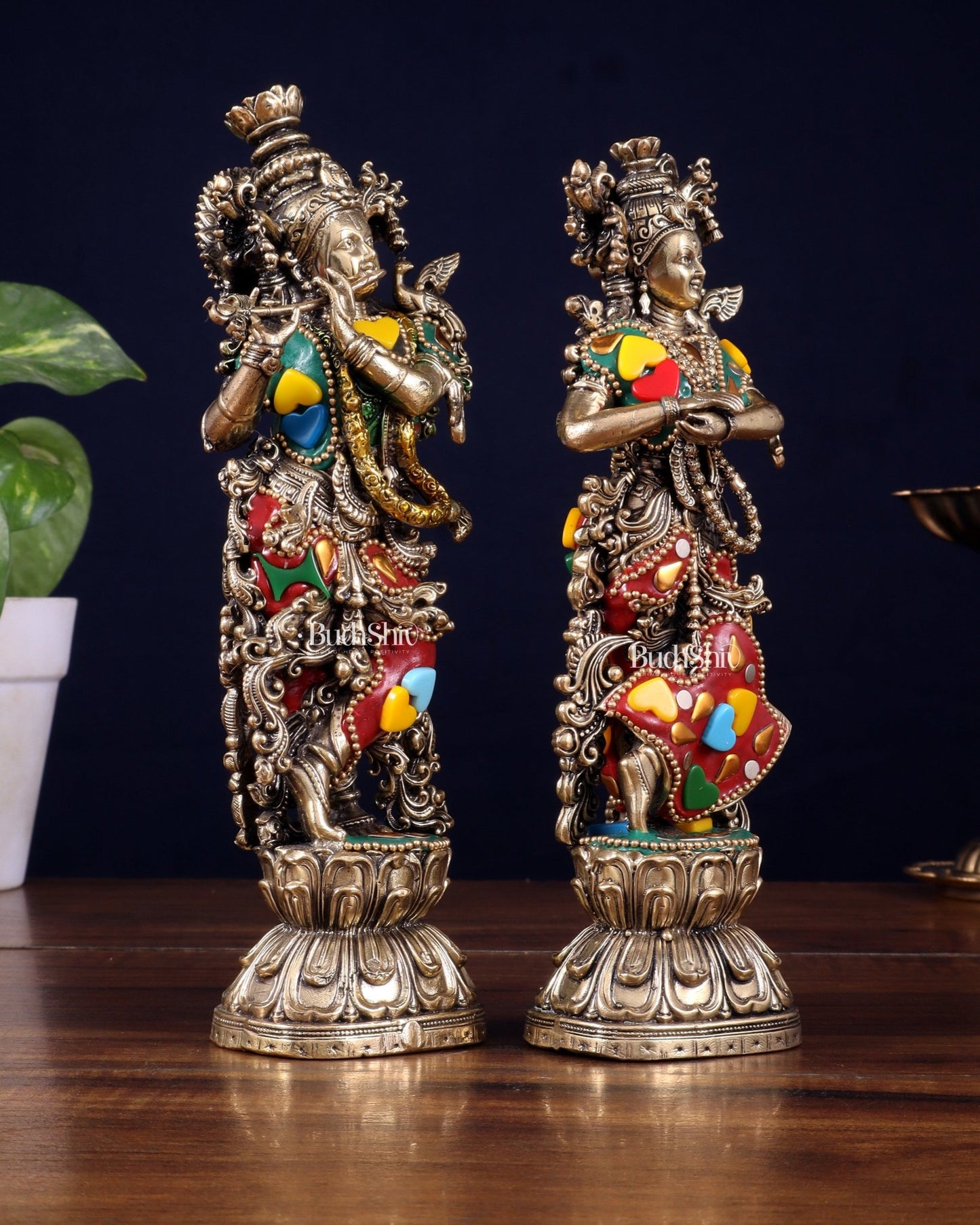 Brass Superfine Radha Krishna Idols 8" meenakari Stonework - Budhshiv.com
