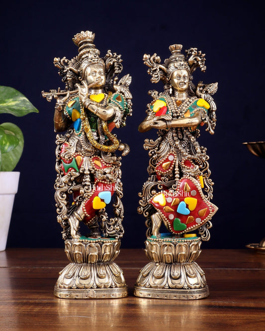 Brass Superfine Radha Krishna Idols 8" meenakari Stonework - Budhshiv.com