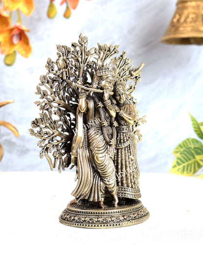Brass Superfine Radha Krishna Kalpavriksha Tree Idol – Divine Spiritual Décor (6.5 Inches) - Budhshiv.com