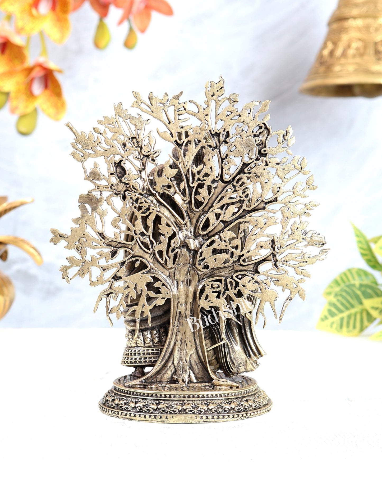 Brass Superfine Radha Krishna Kalpavriksha Tree Idol – Divine Spiritual Décor (6.5 Inches) - Budhshiv.com