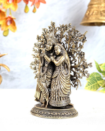 Brass Superfine Radha Krishna Kalpavriksha Tree Idol – Divine Spiritual Décor (6.5 Inches) - Budhshiv.com