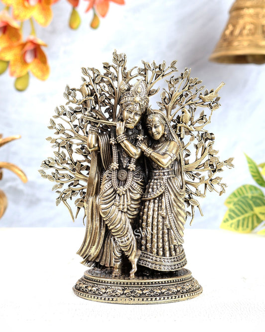 Brass Superfine Radha Krishna Kalpavriksha Tree Idol – Divine Spiritual Décor (6.5 Inches) - Budhshiv.com