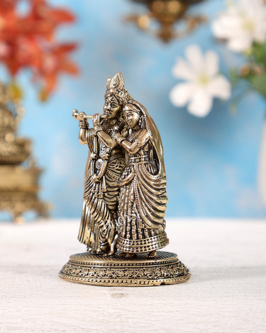 Brass Superfine Radha Krishna Miniature Idol – 3.2 Inch Divine Murti - Budhshiv.com