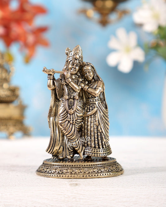 Brass Superfine Radha Krishna Miniature Idol – 3.2 Inch Divine Murti - Budhshiv.com
