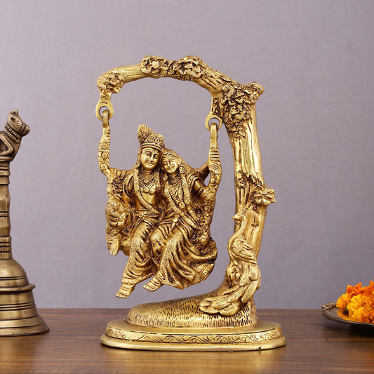 Brass Superfine Radha Krishna Swing Hanging Statue - 10.5" Realistic Depiction - Budhshiv.com