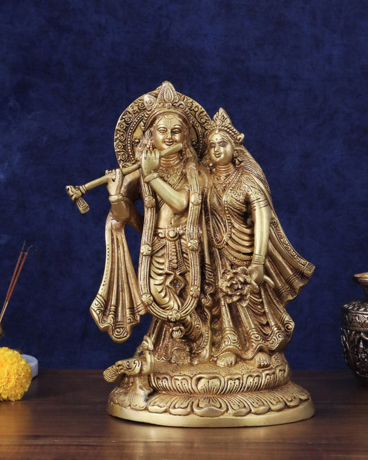 Brass Superfine Radha Krishna together idol - 12 inches - Budhshiv.com