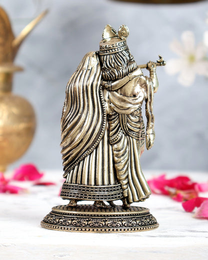 Brass Superfine Radha Krishna Together Idols – Intricately Carved 4" - Budhshiv.com