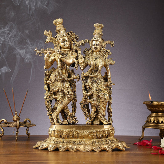 Brass Superfine Radha Krishna together statue 14 inch - Budhshiv.com