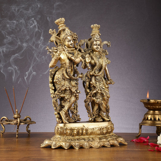 Brass Superfine Radha Krishna together statue 14 inch - Budhshiv.com