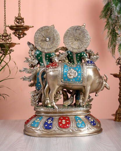 Brass Superfine Radha Krishna with Cow Idol - 16 Inch divine - Budhshiv.com