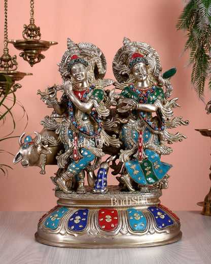 Brass Superfine Radha Krishna with Cow Idol - 16 Inch divine - Budhshiv.com